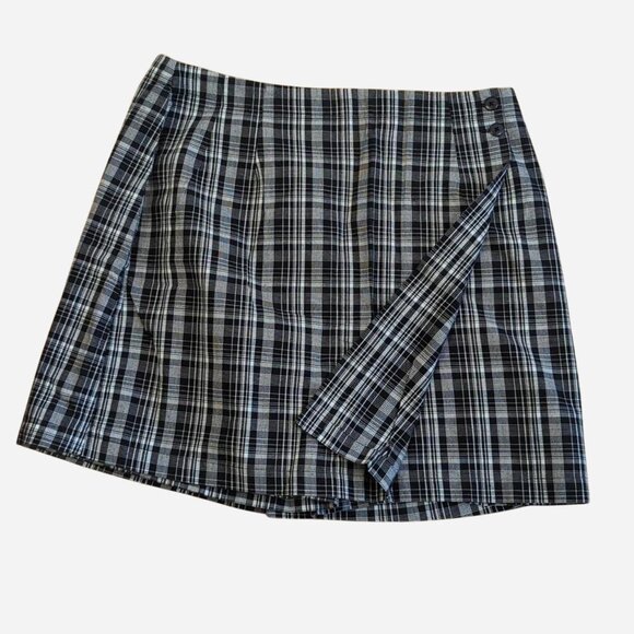 NWT Deadstock Y2K NorthCrest Plaid Skort Black White Checkered Mini Skirt l 14 - Picture 1 of 6